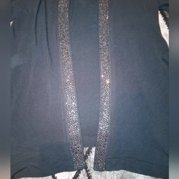 EUC S-Twelve Size 1X Goth Black Hooded Rhinestone Draped Cardigan!! - Picture 7 of 10